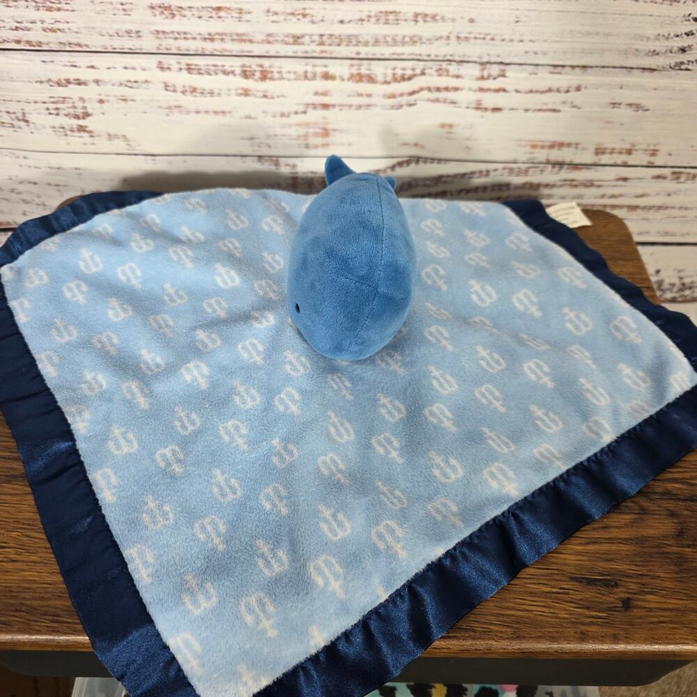 Cloud Island Blue Whale Satin Trim Lovey Blanket